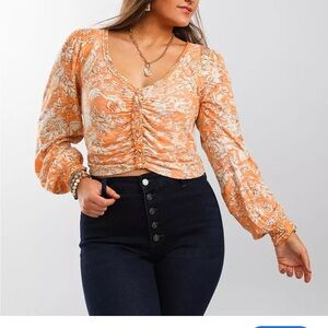 Free People Say the Word Cropped Floral Blood Orange Top- Medium